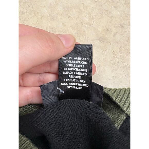 Love Always Sweater Ruched Side/Sleeve Wide V-Neck Olive Green and Black Size M - Picture 7 of 8